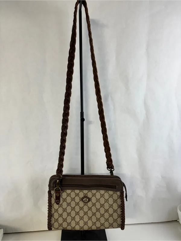 Gucci Beige and Brown GG Canvas Crossbody Bag with braid trim - Image 2