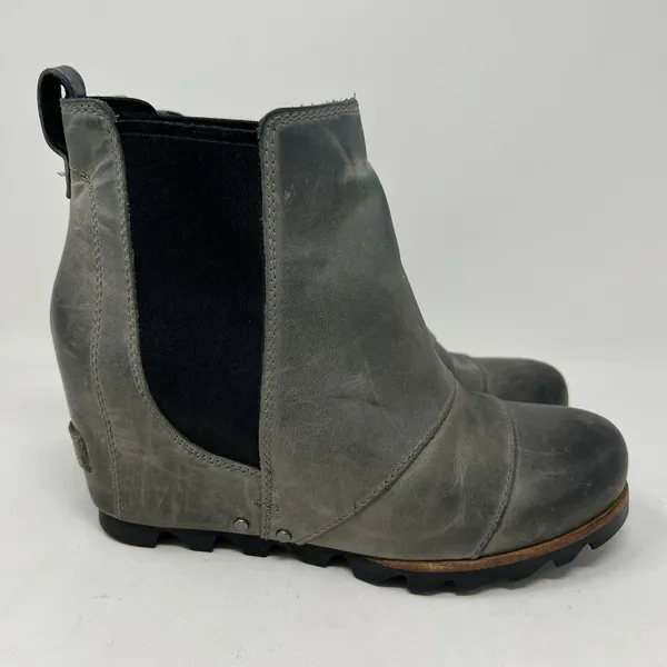 Sorel Boots Women's 6.5 Lea‎ Wedge Waterproof Leather Gray Chelsea Ankle Booties - Image 3