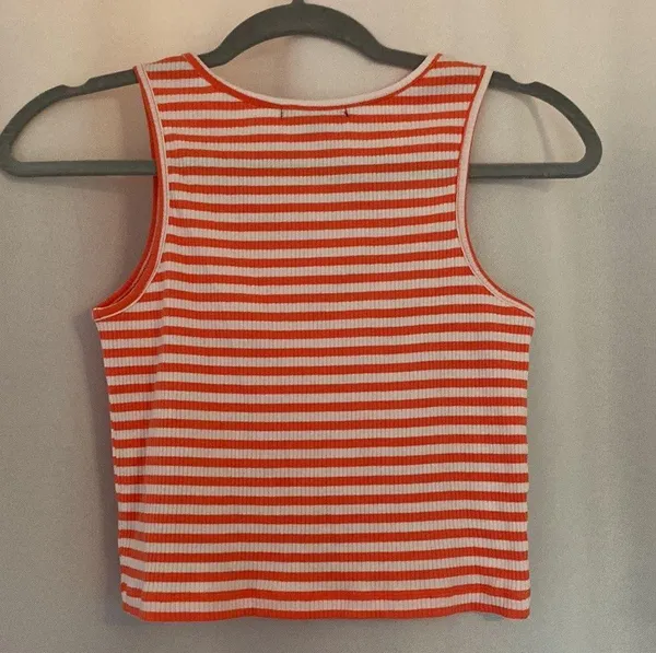 Orange And White Striped Tank Top Size M - Image 2