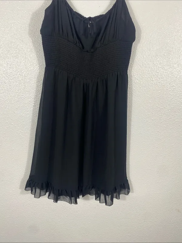 Aritzia Wilfred Black Smocked Mini Dress with Ruffle Hem Size M - Image 3