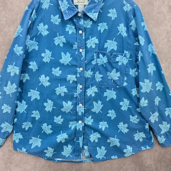 Haband Blue Leaf Cozy Flannel Y2K Vintage Button Down Long Sleeve Shirt XL‎ - Image 5