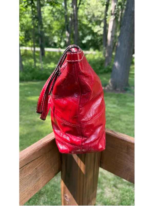Coach Y2K Signature Patent Leather Tote Persimmon Red F15142 - Image 5