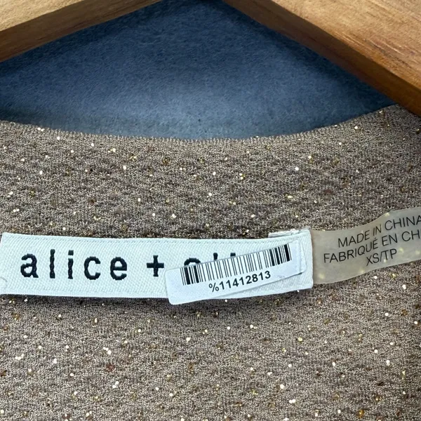 Alice + Olivia Gold‎ Metallic Shimmer Wrap Front Sleeveless Blouse Taupe XS - Image 2