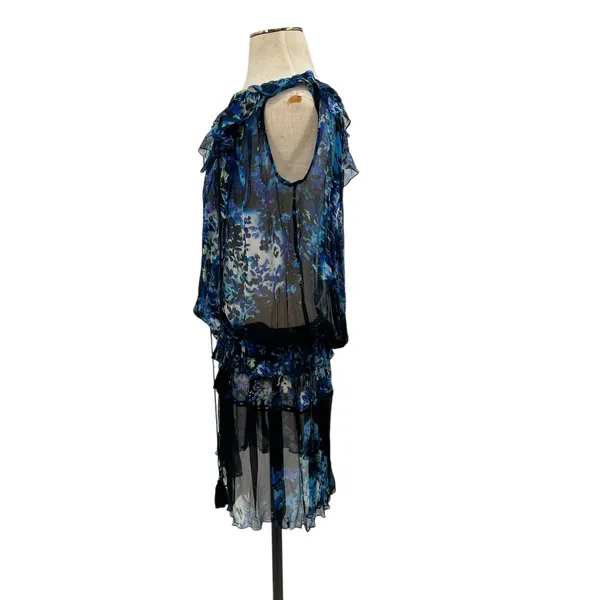 Anthropologie Tryb Dress Tunic‎ Drop Waist Floral Print Blue Size XS - Image 9