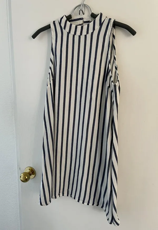En Crême Classy A-Line Dress - Navy Blue Striped Dress - Image 3