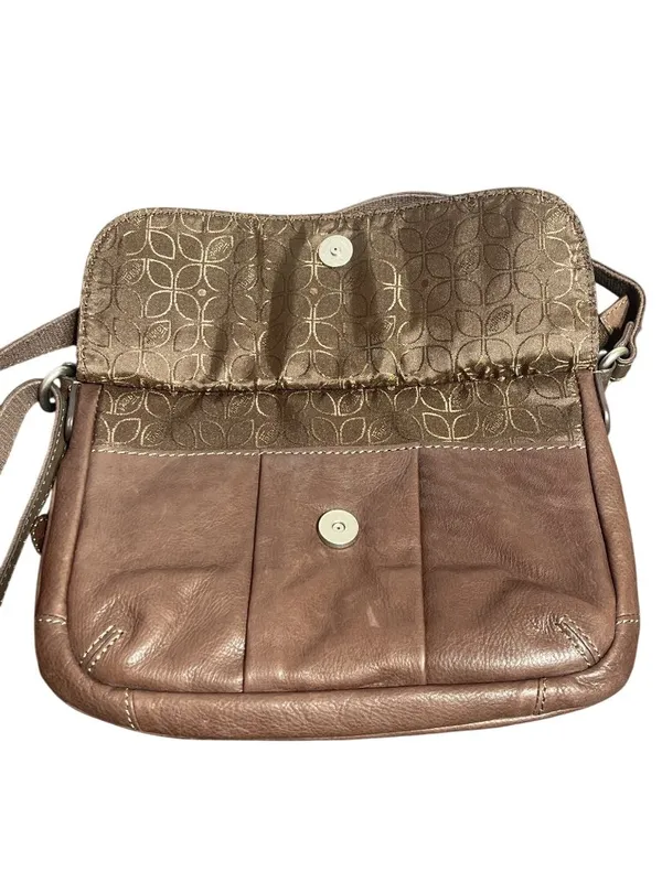 Fossil Brown Leather Crossbody Purse Bag Adj Strap Organizer Zip Closure - Image 7