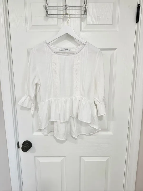 Petal & Pup White Coastal Cottage High Low Babydoll Romantic Blouse Medium Top - Image 7