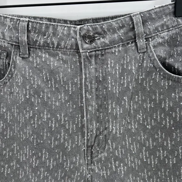 NWT Mango MNG Wide Leg Sequin Jeans Women's Sz 8‎ Gray Denim Rhinestone Festival - Image 4