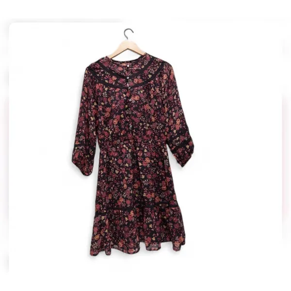 Loft Floral Clip Tiered Button‎ Puff Sleeve Fall Floral Dress Size Medium Tall - Image 3