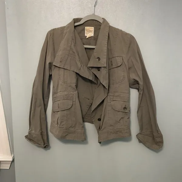 Eddie Bauer Hipstop Utility Jacket Khaki Button Front Collared Womens Small - Image 4