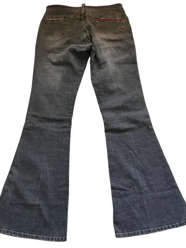 Dollhouse Vtg y2k low rise flare jeans embellished embroidered two toned blue and black - Image 2