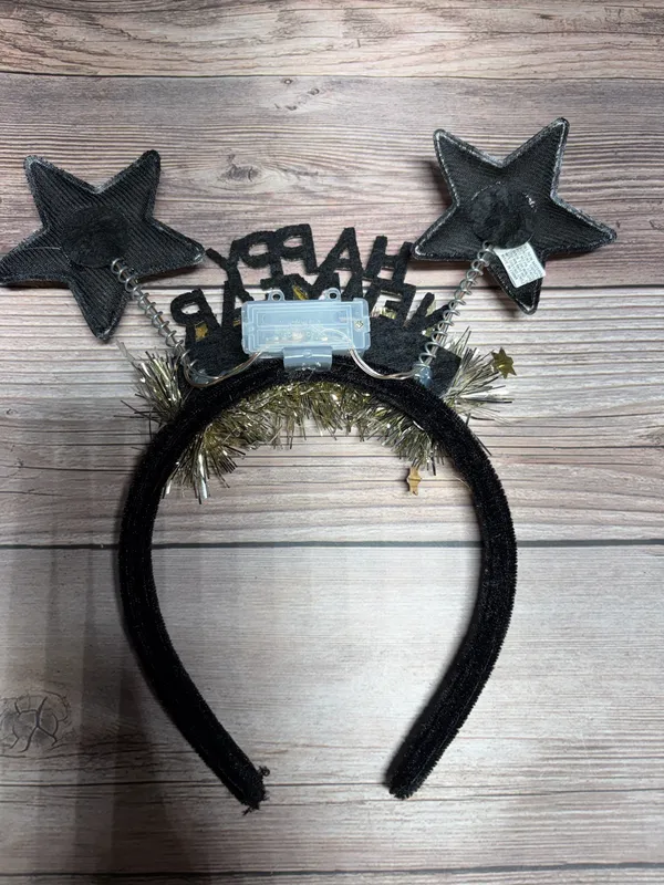 Happy New Year Headband Gold With Light Up Stars - Image 2