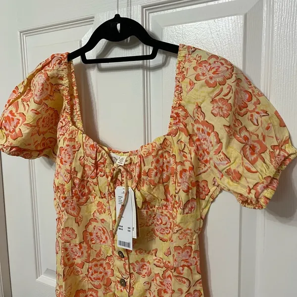 NWT Billabong x Wrangler Women's Mini Dress Yellow Orange Far &‎ Away Floral med - Image 6