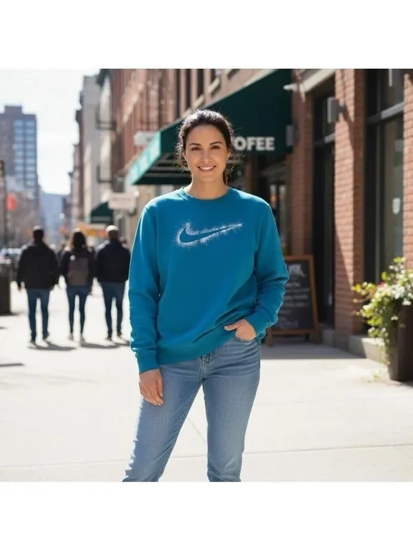 Nike Women’s Oversized Crewneck Sweatshirt XXL Blue Glitter Swoosh Fleece - Image 3