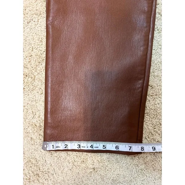 Wilfred Free Aritzia Vegan Leather Pants High Waist Straight Leg Brown‎ Trousers - Image 7