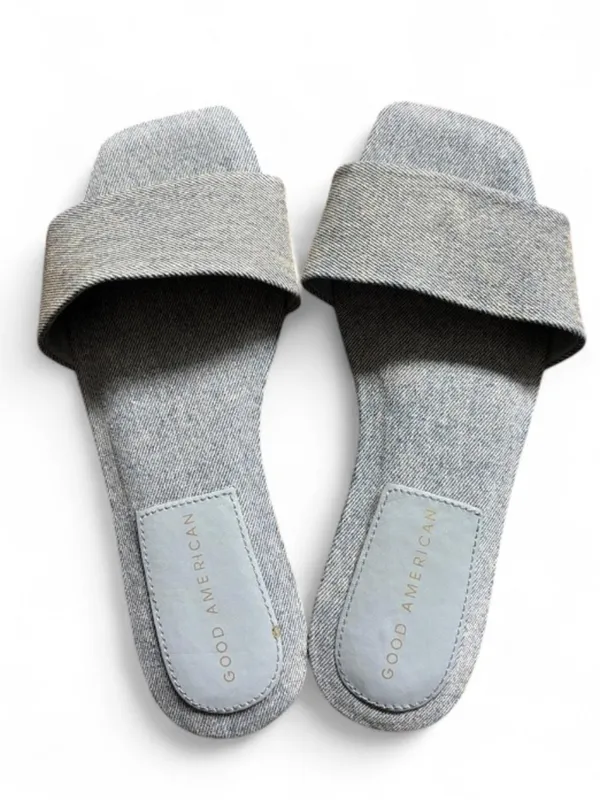Good American Light Blue Denim Summer Slide Sandals Square Toe Size 6.5 Wide - Image 3