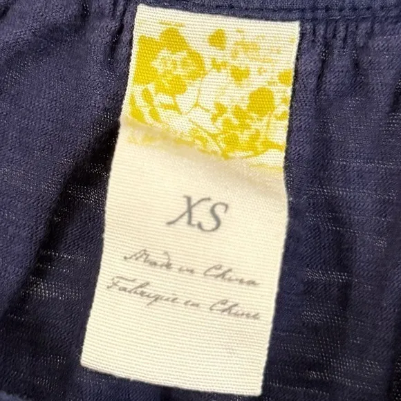 Anthropologie XS Navy Floral Tank Top Boho Beaded Scoop Neck Embellished Blouse - Image 10