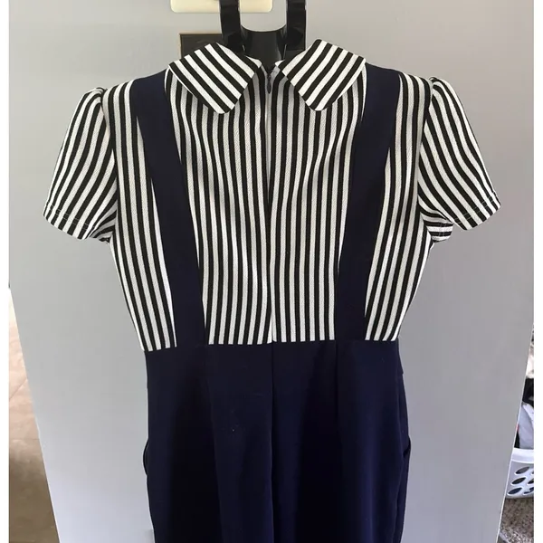 VFemage Women's black white strip navy blue vintage-style‎ sailor dress Size 12 - Image 5