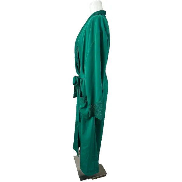 Victoria's Secret Vintage Gold Label Long Robe Green Belted Embossed Women Large - Image 3