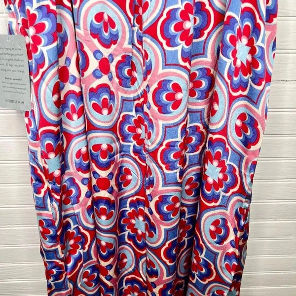 Melloday Printed Wide Leg Patterned Pocket Jumpsuit Size XL Red Blue - Image 9