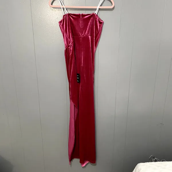 NEW Lulus My Dream Come True Pink Velvet Strapless Elegant Maxi Dress L - Image 7