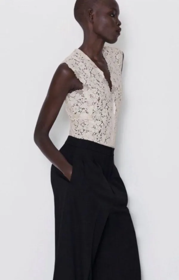 ZARA | Cream lace thong bodysuit - Image 6