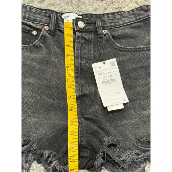 NWT Zara Women's Black High Waisted Frayed Hem Cut Off Denim Shorts Size 10 - Image 9