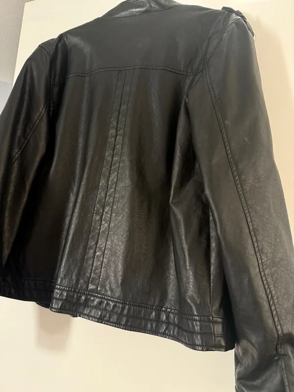 Buckle Black Black Faux Men’s Leather Moto Jacket - Image 5