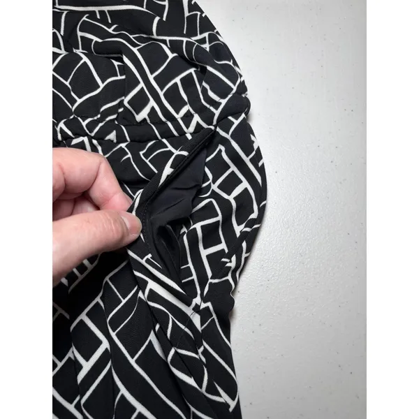 LAUREN‎ Ralph Lauren Dolman Sleeve Drawstring Waist Dress Medium Black Print - Image 11