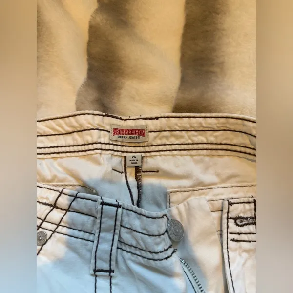 True Religion Cream Cargo Pants with Stitch Detailing - Image 6