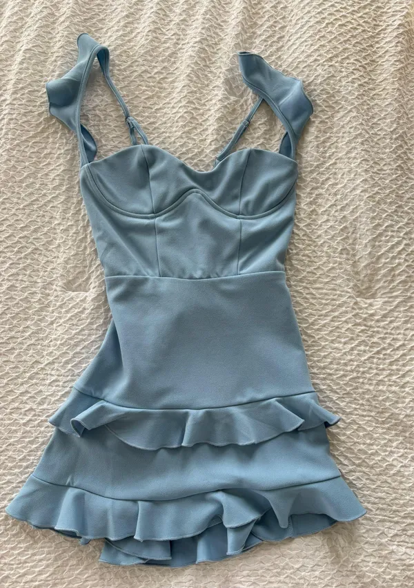 Ruffle Corset Dress In Light Blue - Image 2