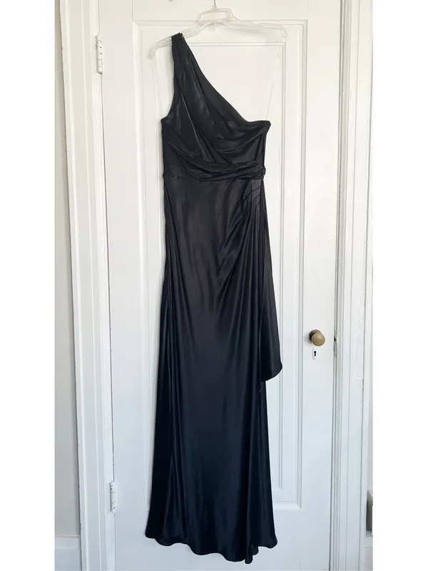 Meshki • Calliope One Shoulder Maxi Dress gown black satin formal evening draped - Image 11
