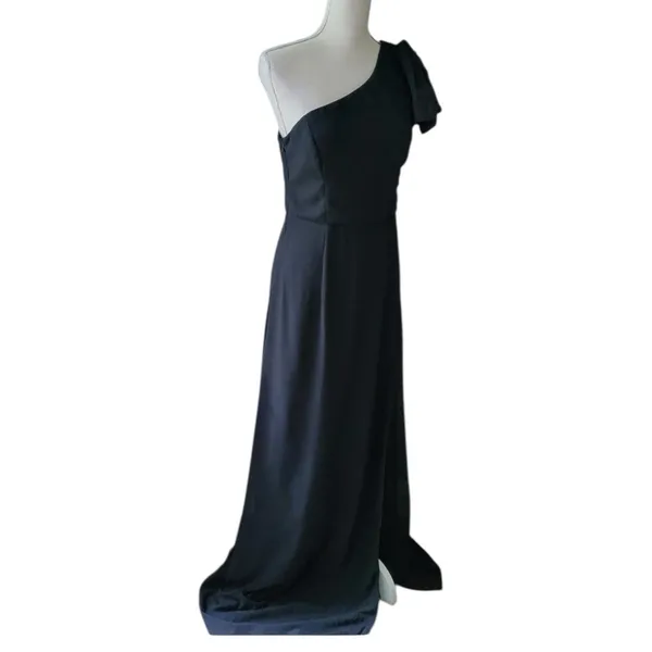 Lulus Simply Brilliant Black One Shoulder Bow Chiffon Maxi Dress Slit in Black S - Image 2