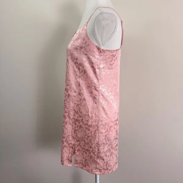 Garage Blush Pink Floral Satin Jacquard Slip Dress Mini V-Neck Adjustable Straps - Image 2