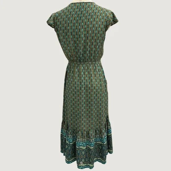 Sea Lustre Sunny Days Lotus Green Teal Boho Tie Front High Low Ruffle Dress S/M - Image 3