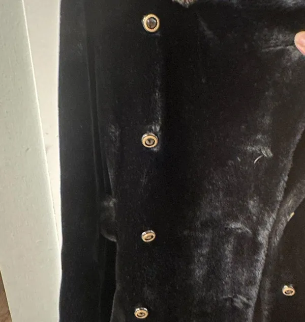 Faux fur black knee length coat. Size S/M - Image 2