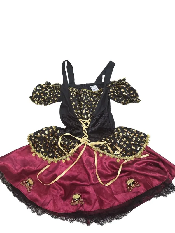 Walmart Womens Medium Pirate Costume With Gold Skull Details & Burgundy Skirt Gasparilla - Image 2