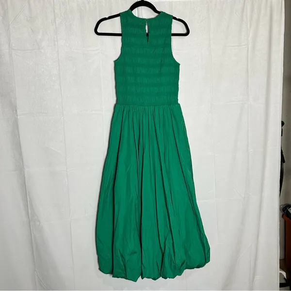 NWT Madewell Verdant Green The‎ Melody Bubble-Hem Smocked Midi Dress Poplin XXS - Image 4