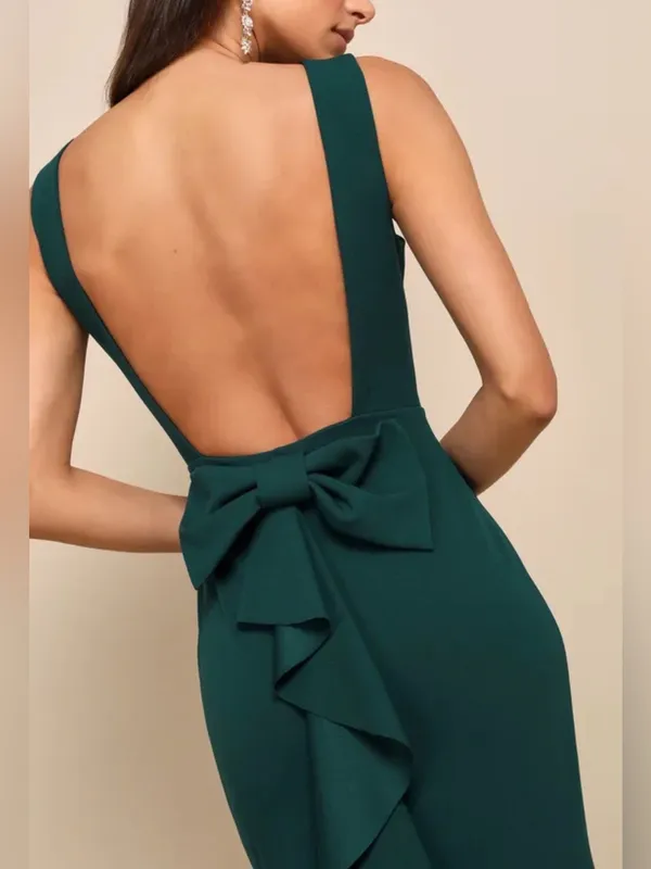 Lulus NWT Women XL Emerald Exquisite Refinement Backless Bow Ruffled Maxi Dress - Image 3