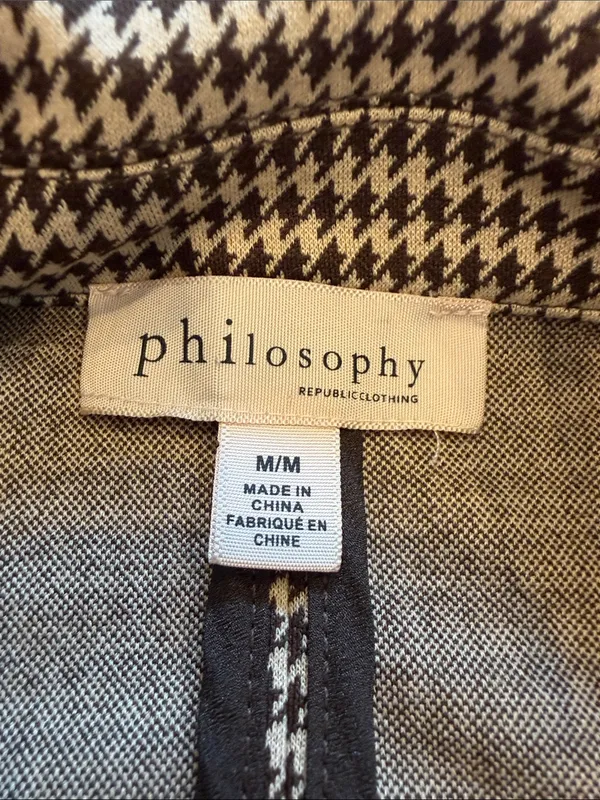 Philosophy Coffee/Tan Long Coat, Houndstooth, Size Medium - C11-661 - Image 2
