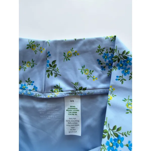 Aerie Real Good High Waisted Crossover Bikini Bottoms‎ Blue Floral M NWT - Image 3
