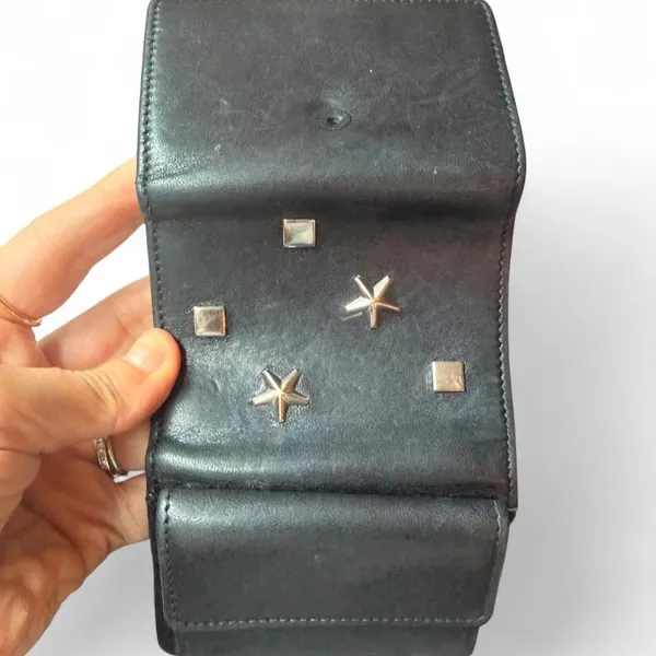 Jimmy Choo Black Leather Studded Star Wallet Compact Trifold Made Italy - Image 4