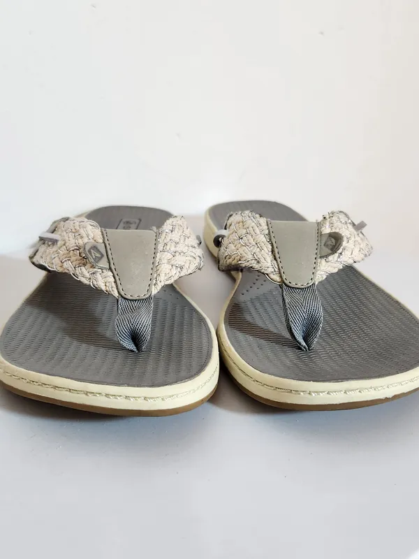 Sperry Parrotfish Gray and Cream Braided Flip Flops Size 9 - Image 2