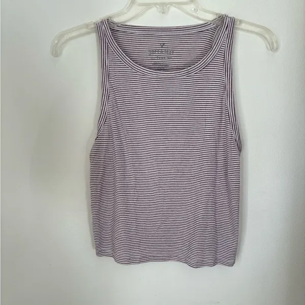 American Eagle Soft & Sexy Striped Muscle Tank Top Large Purple - Image 6