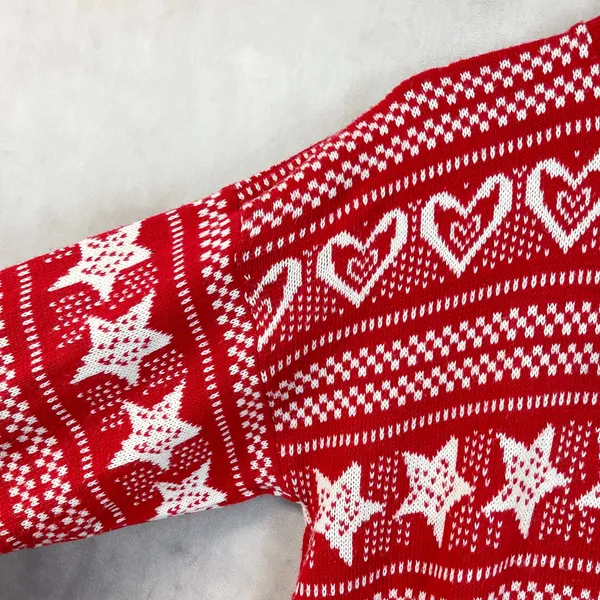 Vintage Fair Isle Sweater Womens M/L Hearts Stars Flowers Indie Nordic Cabin USA - Image 8