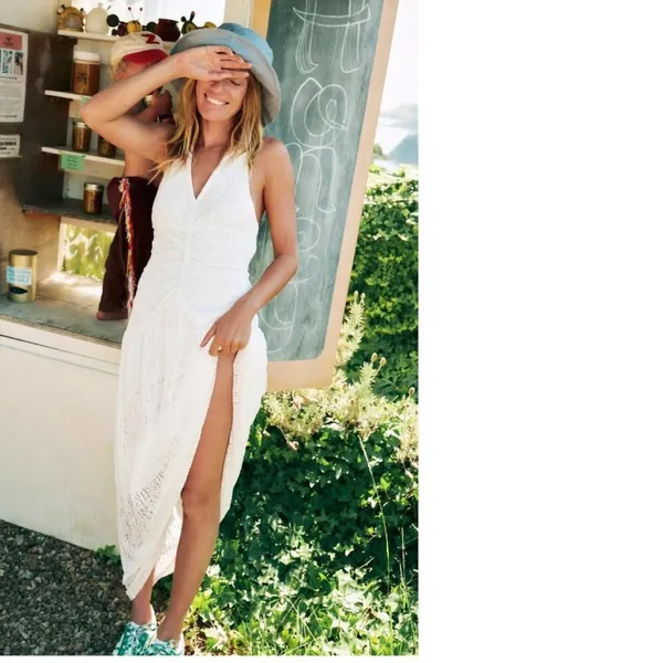 NWT Anthropologie X Flat White Plunge Slim Maxi Dress White Pace Halter Neck 3X - Image 3