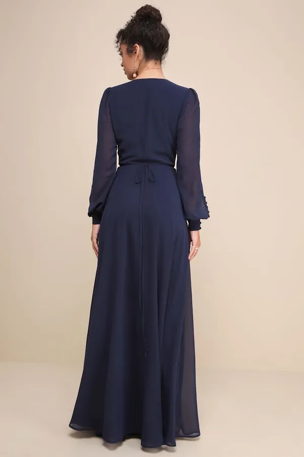 Lulus My Whole Heart Dark Navy Blue Long Sleeve Wrap Dress Size 1X MSRP $99 - Image 6