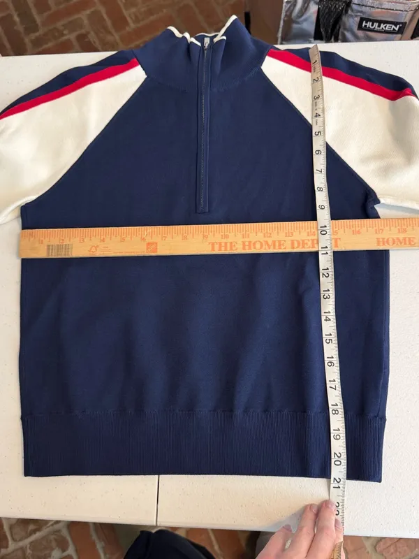Madewell Womens Colorblock Quarter Zip Raglan Sweater Navy Red White Small NWT - Image 5