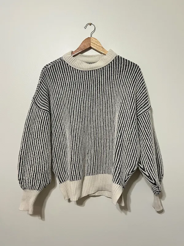 aerie Beyond Chenille Sweater Size XS Oversized Stripe Black White - Image 2