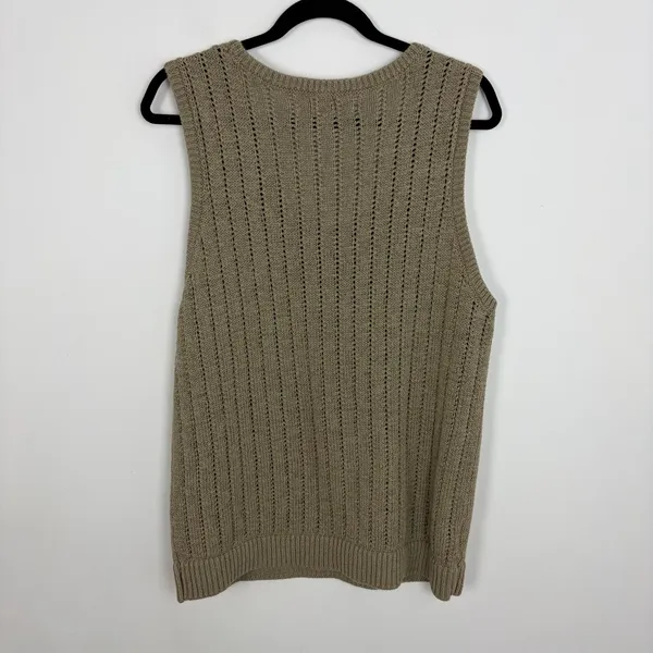 Loft Open Knit Sweater Vest Tank Scoop Neck Pullover Pointelle Coastal Size XL - Image 6